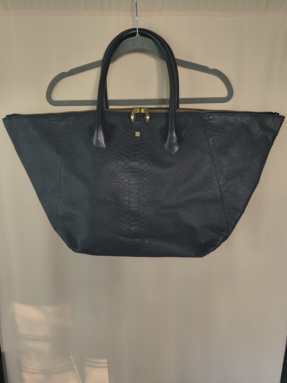 Pour La Victoire Black Python-Textured Leather Tote